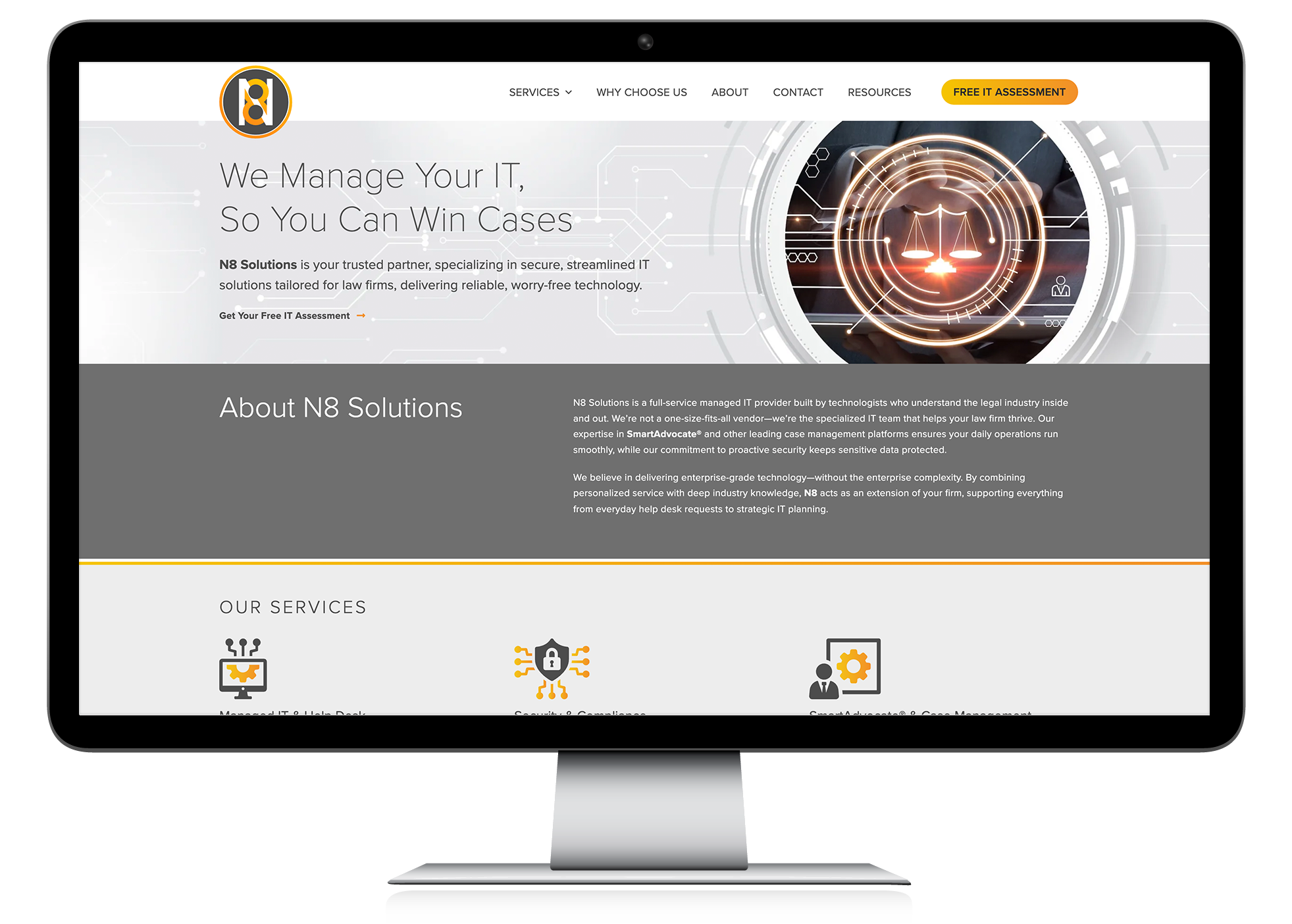 N8 I.T. Solutions Website Mockup of N8 I.T. Solutions home page on a desktop monitor